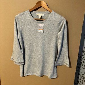 NWT Michael Kors Size Small Pearl Heather Gray Flared Sleeve Top
